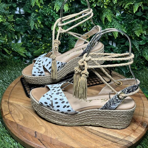 Luiza Barcelos Women Sandals 7 Animal Print Platform Espadrille Ankle Wrap 1706 - Picture 3 of 10